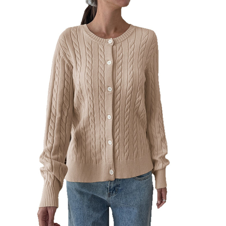 Damen nan Zopfstrick-Cardigan mit Rundhalsausschnitt, Knopfleiste und geripptem Abschluss Drune