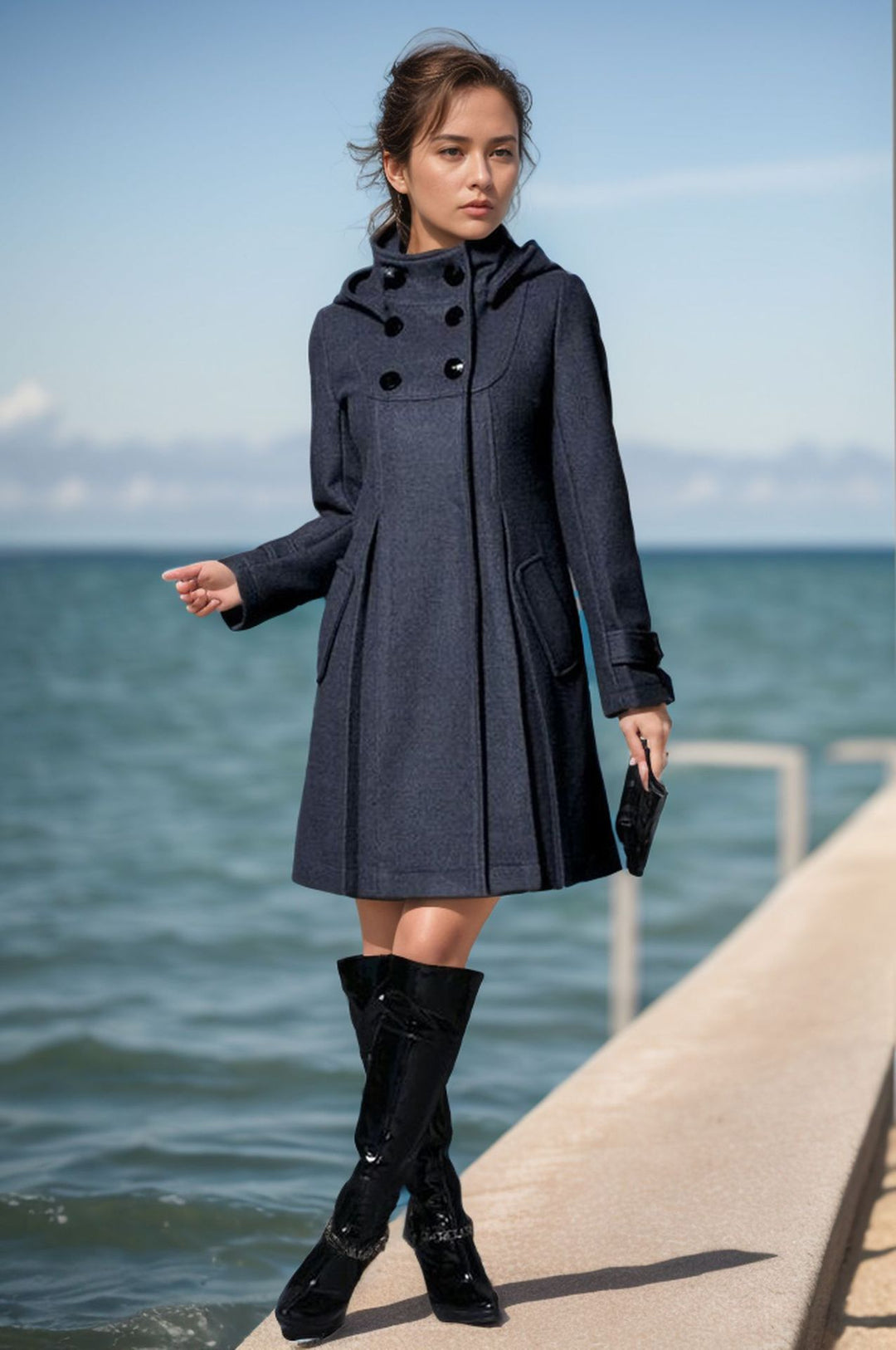 Damen eleganter Wollmantel mit modernem Kragen und praktischen Taschen Drune
