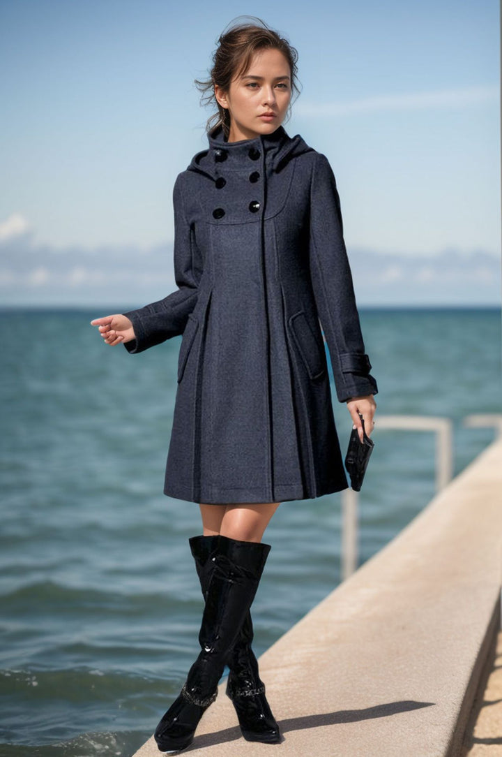 Damen eleganter Wollmantel mit modernem Kragen und praktischen Taschen Drune