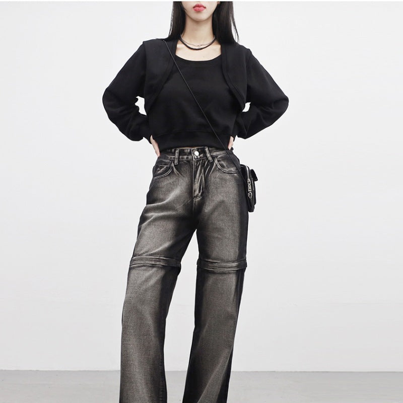 Damen cropped Sweatjacke mit weichen Ärmeln Drune