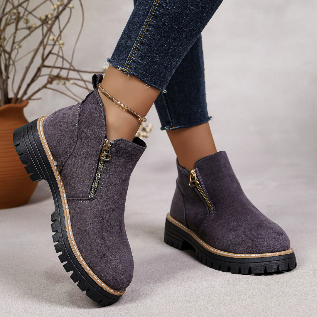Damen Stylische Ankle Boots mit Reißverschluss Drune