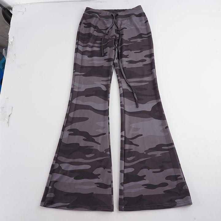 Damen Weiche Schlaghose im Camouflage-Muster mit Tunnelzug und hoher Taille Drune