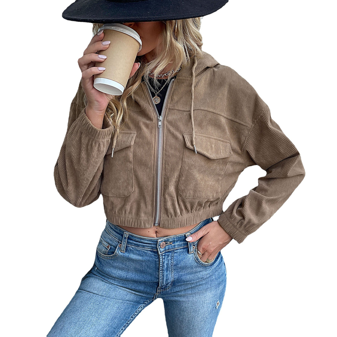 Damen Lässige Cordjacke mit Kapuze Drune