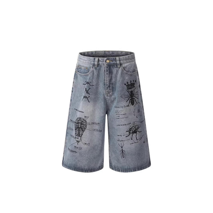 Damen Modische Weitbein-Jeans mit einzigartigem Grafikdesign Drune
