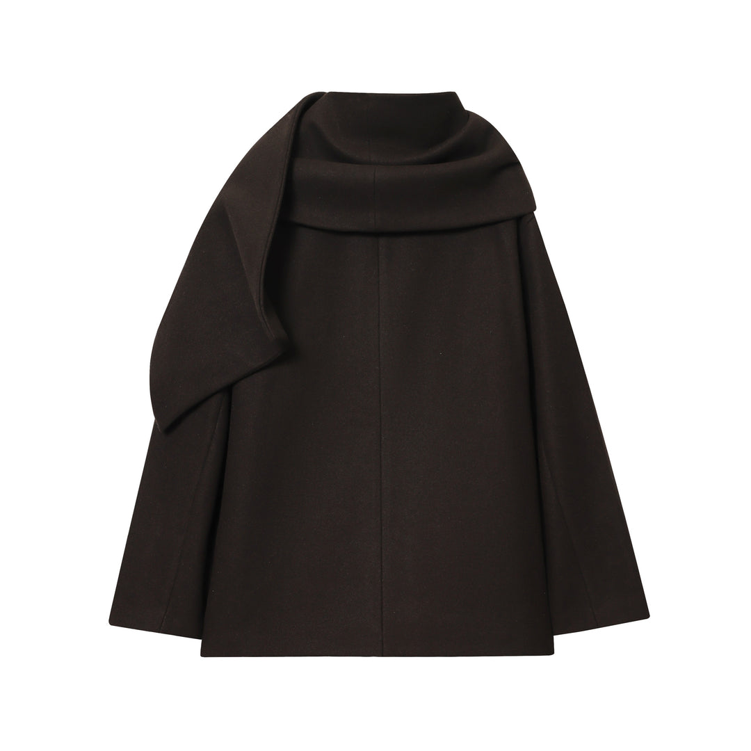 Damen nan kastiges Wollcape mit überlappendem Schalkragen und durchgehender Knopfleiste Drune