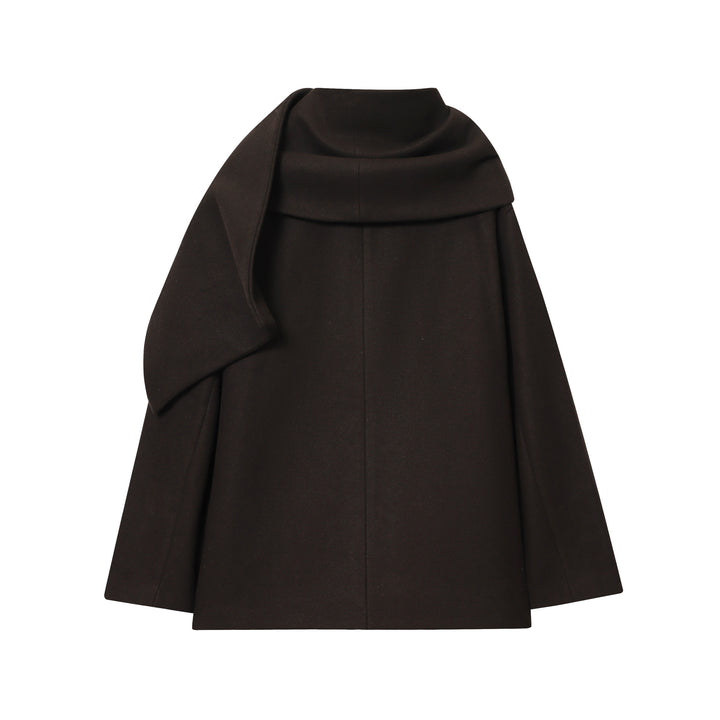 Damen nan kastiges Wollcape mit überlappendem Schalkragen und durchgehender Knopfleiste Drune