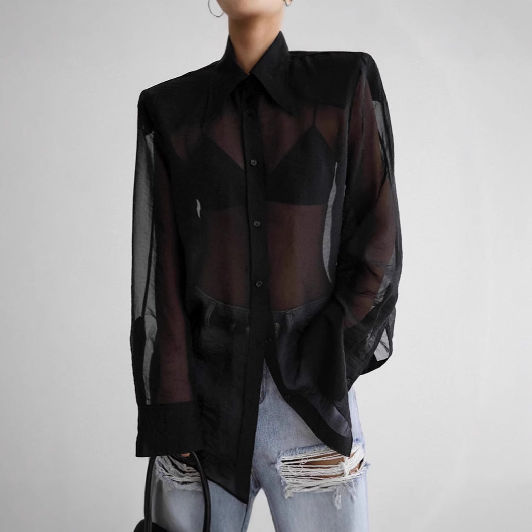 Damen transparente Chiffonbluse mit modernem Schnitt und eleganten Details Drune