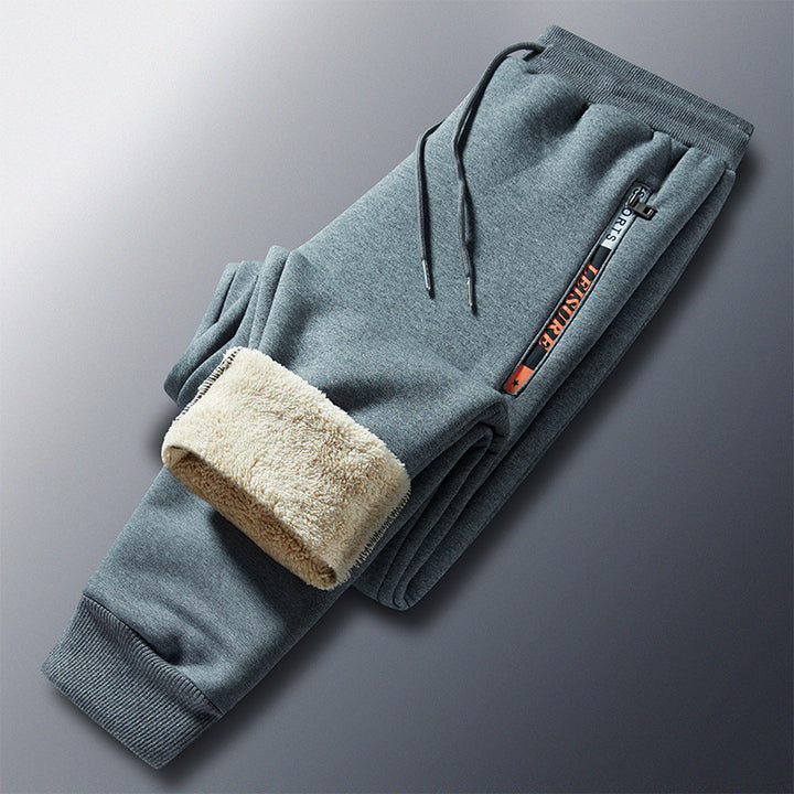 Herren Winterliche Fleece-Jogginghose mit Teddyfutter, elastischem Bund und Reißverschlusstaschen Drune
