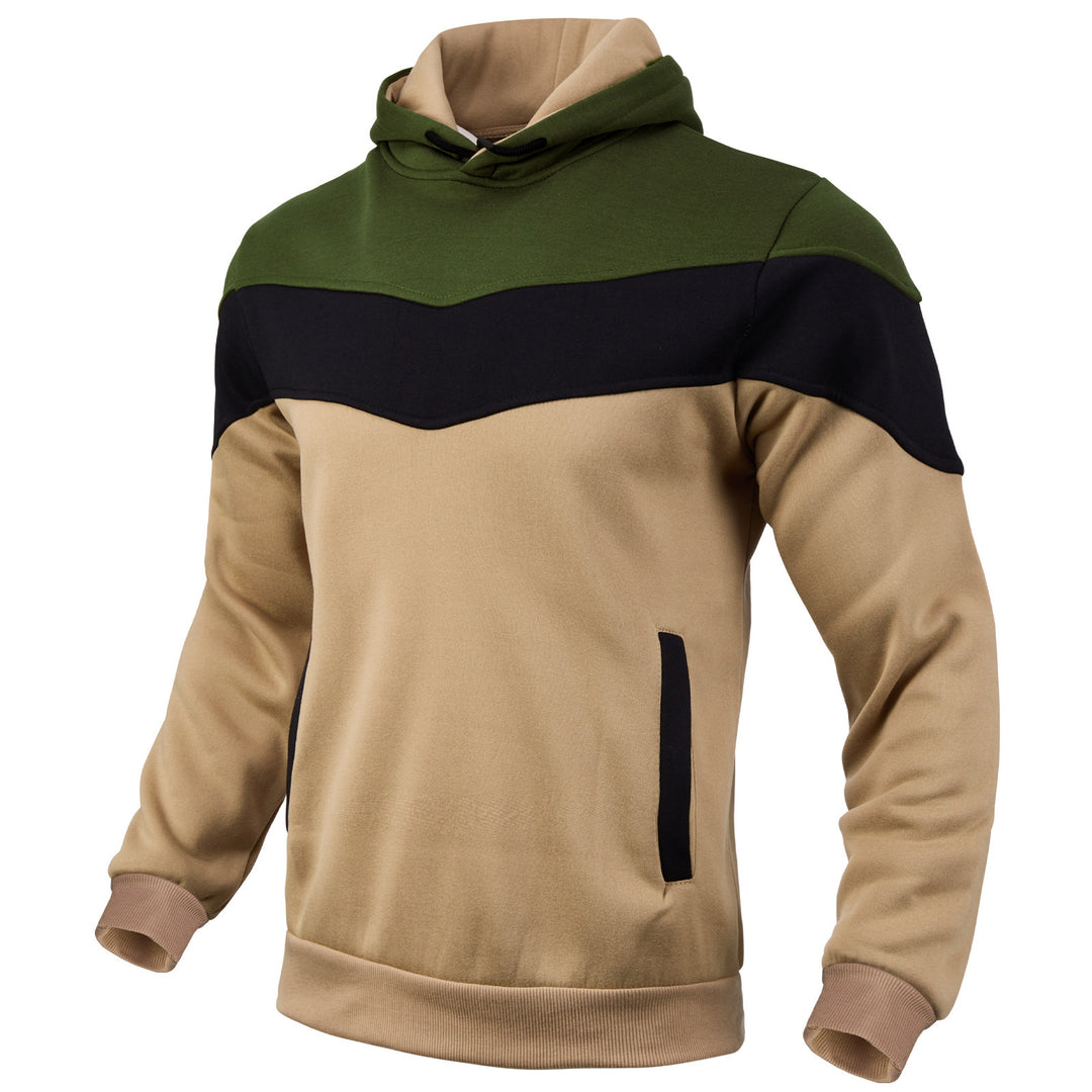 Herren Colorblock-Kapuzenpullover mit hohem Schalkragen, verdeckten Eingrifftaschen und gerippten Bündchen Drune