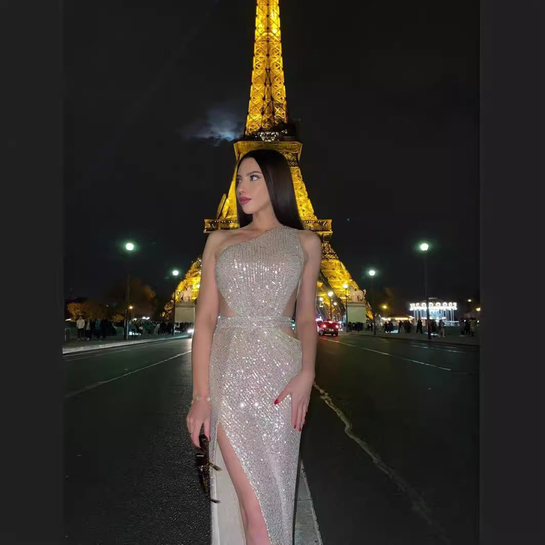 Damen Elegantes Abendkleid mit asymmetrischem Schnitt und funkelnden Pailletten Drune