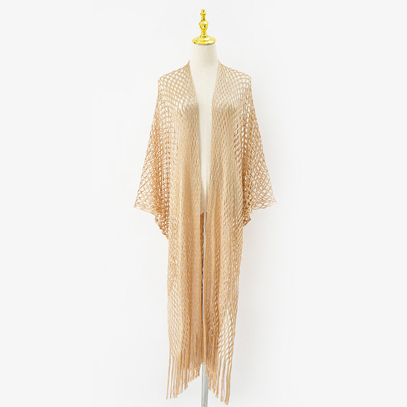 Damen eleganter transparenter Kaftan mit langen Fransen Drune