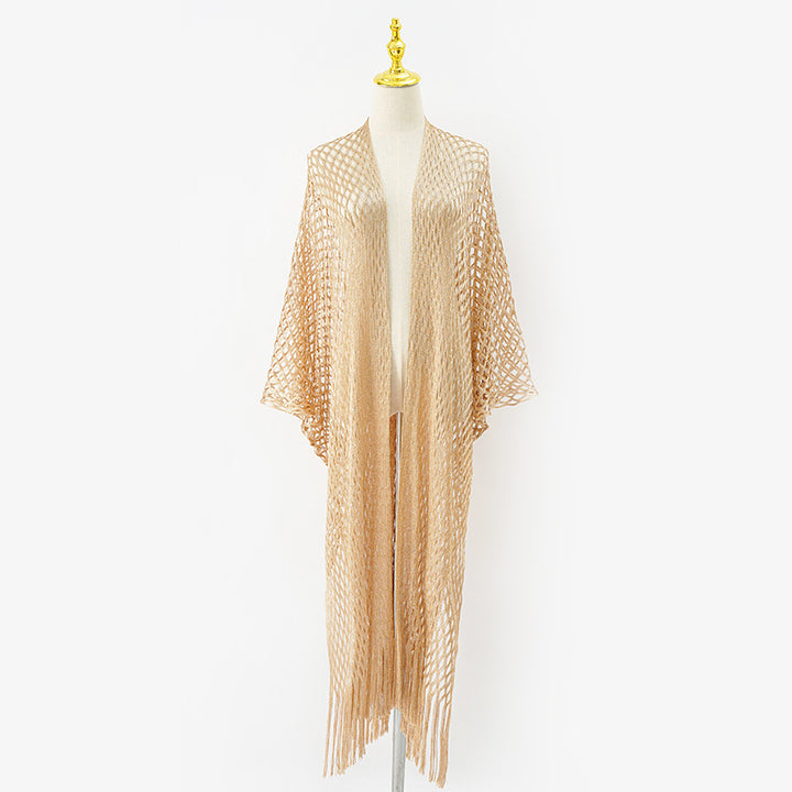 Damen eleganter transparenter Kaftan mit langen Fransen Drune