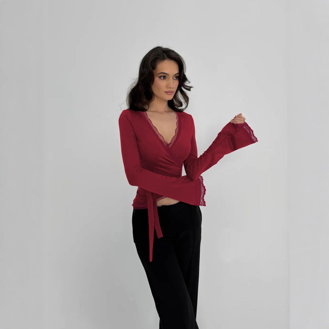 Damen Wickeloberteil mit eleganter Spitzenborte Drune