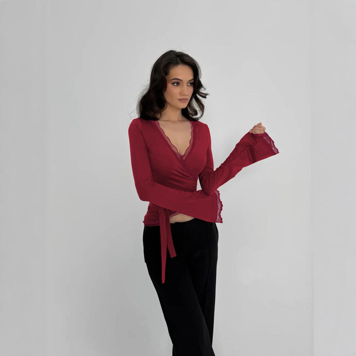 Damen Wickeloberteil mit eleganter Spitzenborte Drune