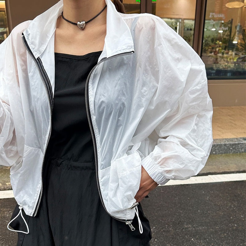 Damen transparente Windjacke mit Reißverschluss Drune