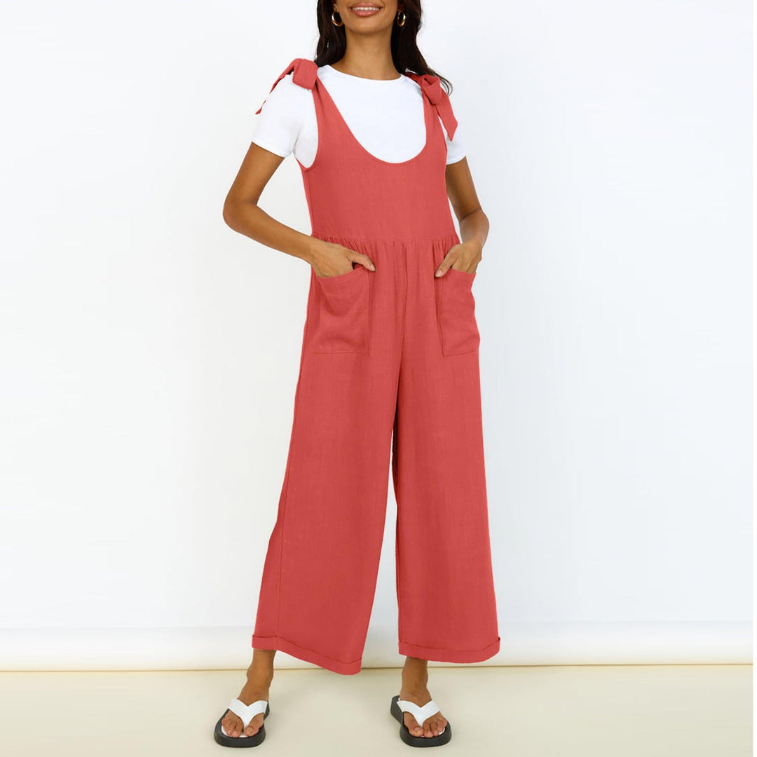 Damen Lässiger Jumpsuit mit verstellbaren Trägern und weitem Bein Drune