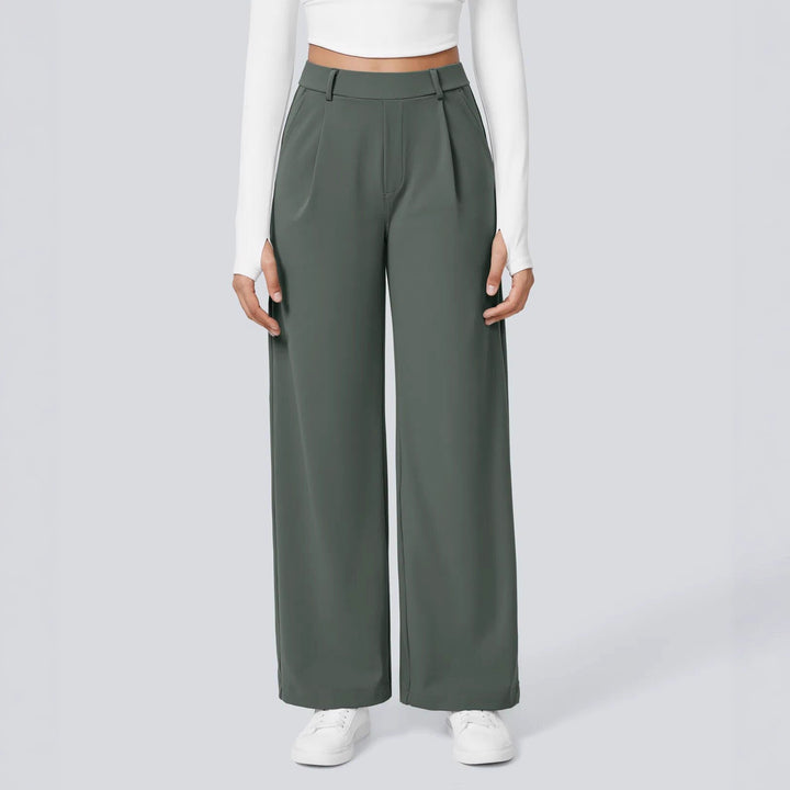 Damen nan hochgeschnittene Bundfaltenhose mit weitem Bein, Gürtelschlaufen und seitlichen Eingrifftaschen Drune