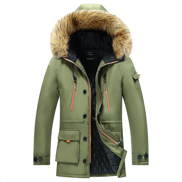 Herren Urbaner Winterparka im Fieldstil mit abnehmbarem Kunstfellbesatz und multifunktionalen Taschen Drune