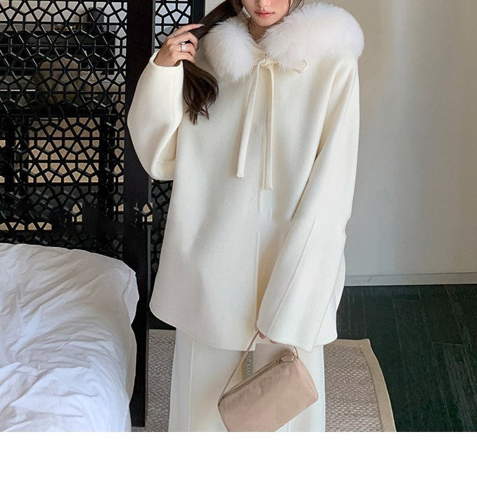 Damen Elegante und warme Übergangsjacke mit fellbesetztem Kragen Drune