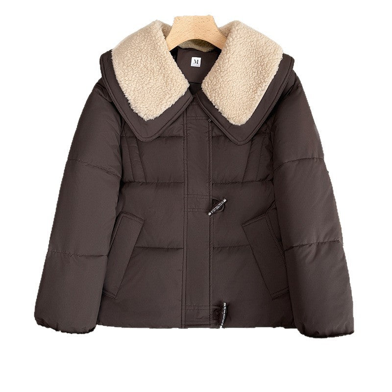 Damen nan kurzer wattierter Steppblouson mit voluminösem Teddykragen und Umschlag-Teddybündchen Drune