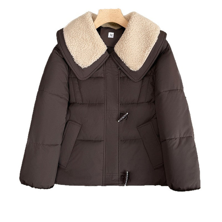Damen nan kurzer wattierter Steppblouson mit voluminösem Teddykragen und Umschlag-Teddybündchen Drune