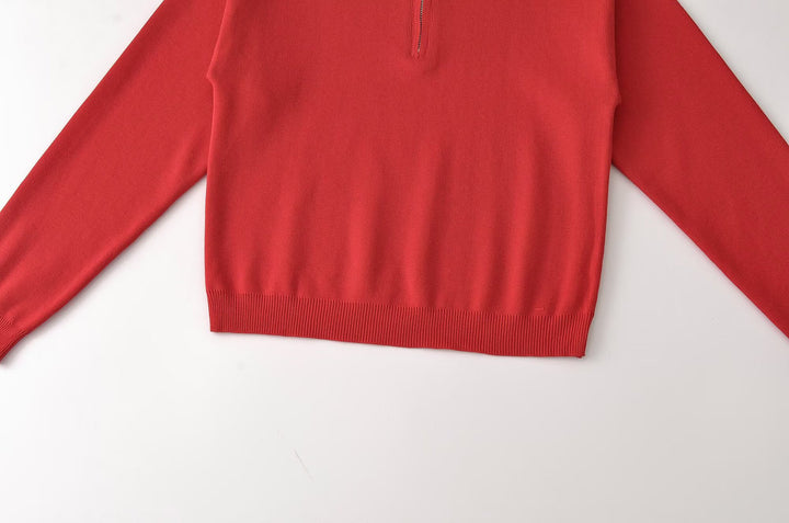 Damen Relaxter Halbzip-Feinstrickpullover mit Stehkragen und überschnittener Schulter Drune