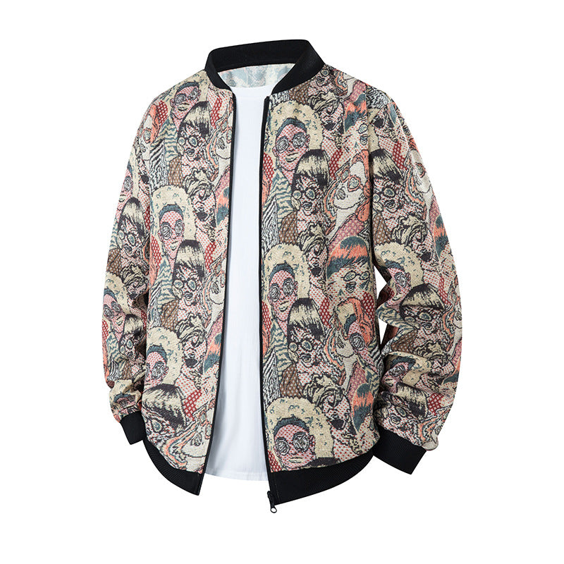 Herren Bomberjacke im Ethno-Print mit leichter Wattierung und geripptem Saum Drune