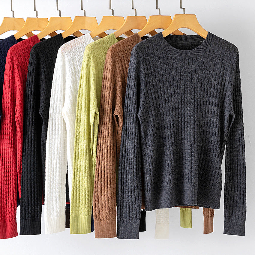 Damen Feiner Zopfstrick-Pullover mit Rundhalsausschnitt und gerippten Abschlüssen Drune