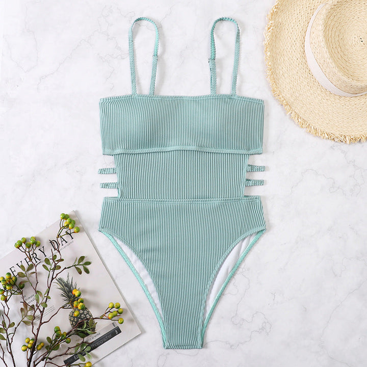 Damen Einteiler Badeanzug mit elegantem Rippendesign und figurschmeichelnder Silhouette Drune