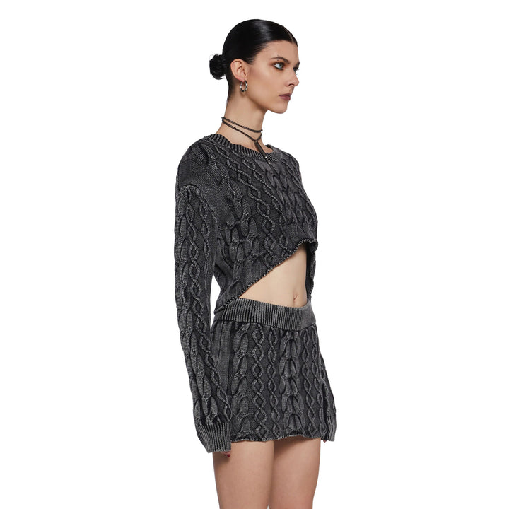 Damen Grob gestricktes Crop-Top und Minirock-Set Drune