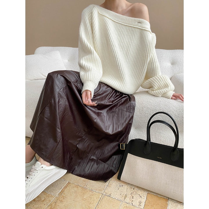 Damen gemütlicher Strickpullover mit elegantem Überhang Drune