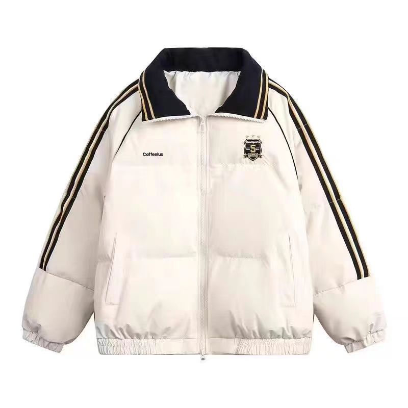 Damen Sportliche Pufferjacke mit kontrastierenden Streifen und hohem Kragen Drune