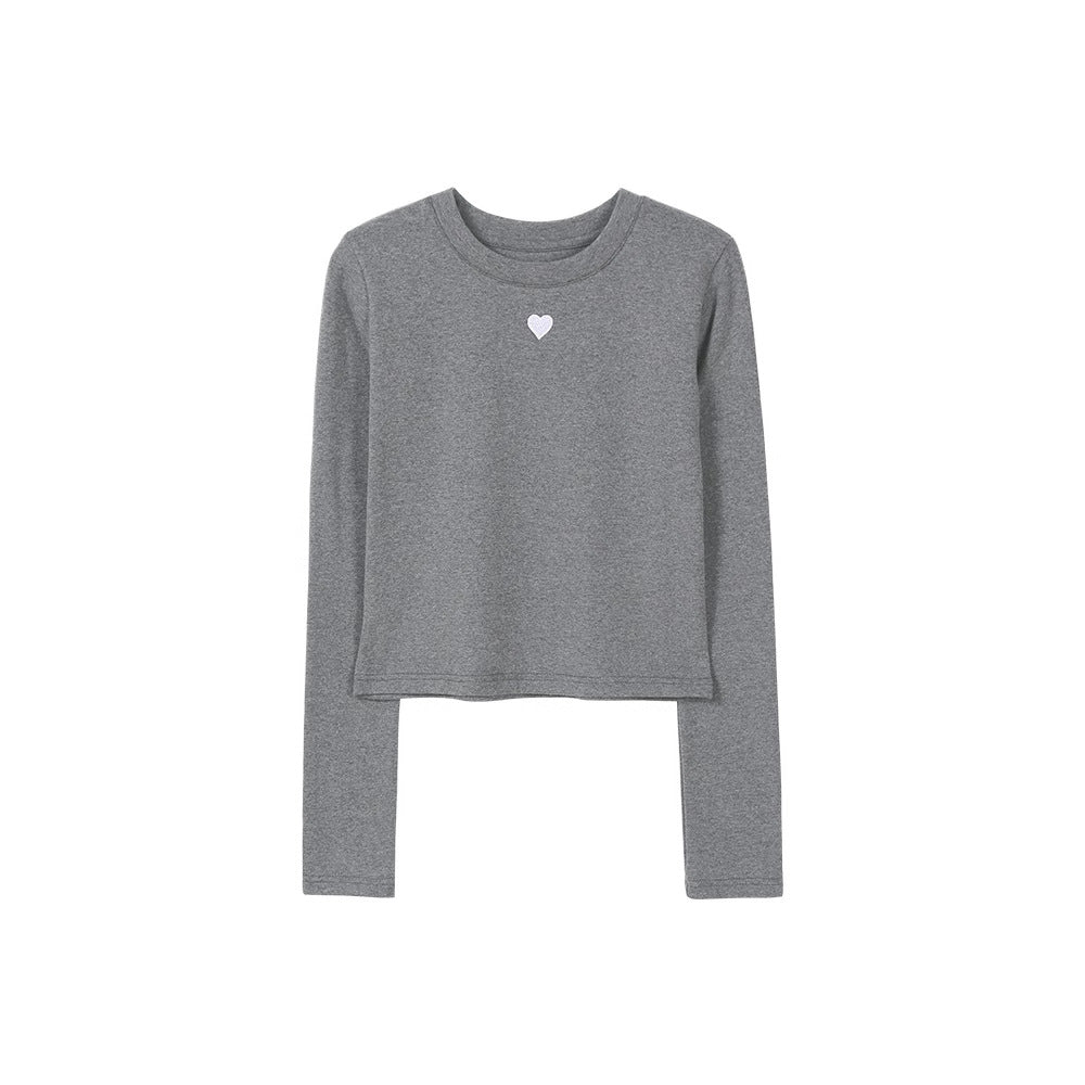Damen langärmliges Basic-T-Shirt mit modischem Herz-Detail Drune