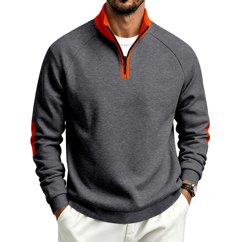 Herren Sweatshirt mit Halbreißverschluss, Kontrastkragen und Ellbogen-Patches Drune