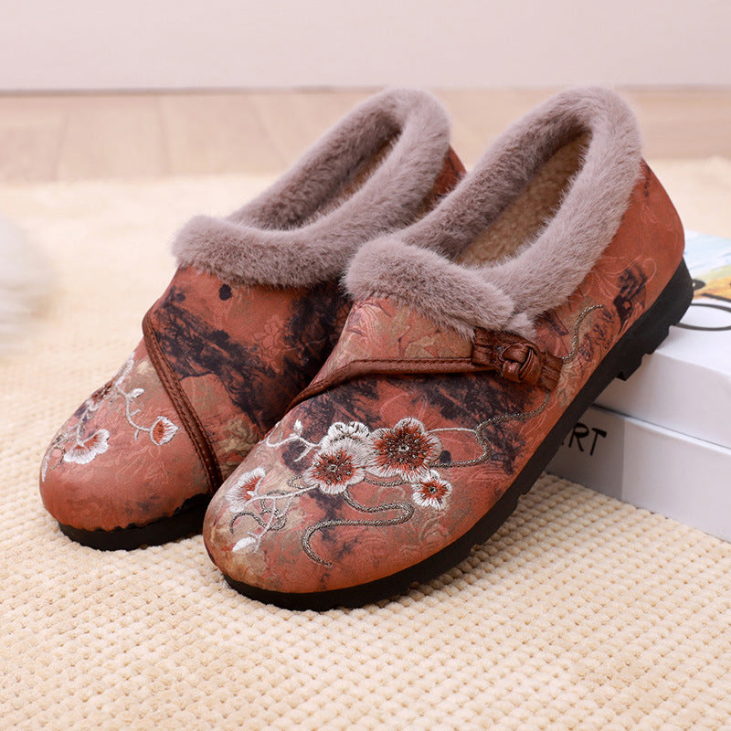 Damen Warme Hausschuhe mit floralem Design und kuscheligem Innenfutter Drune