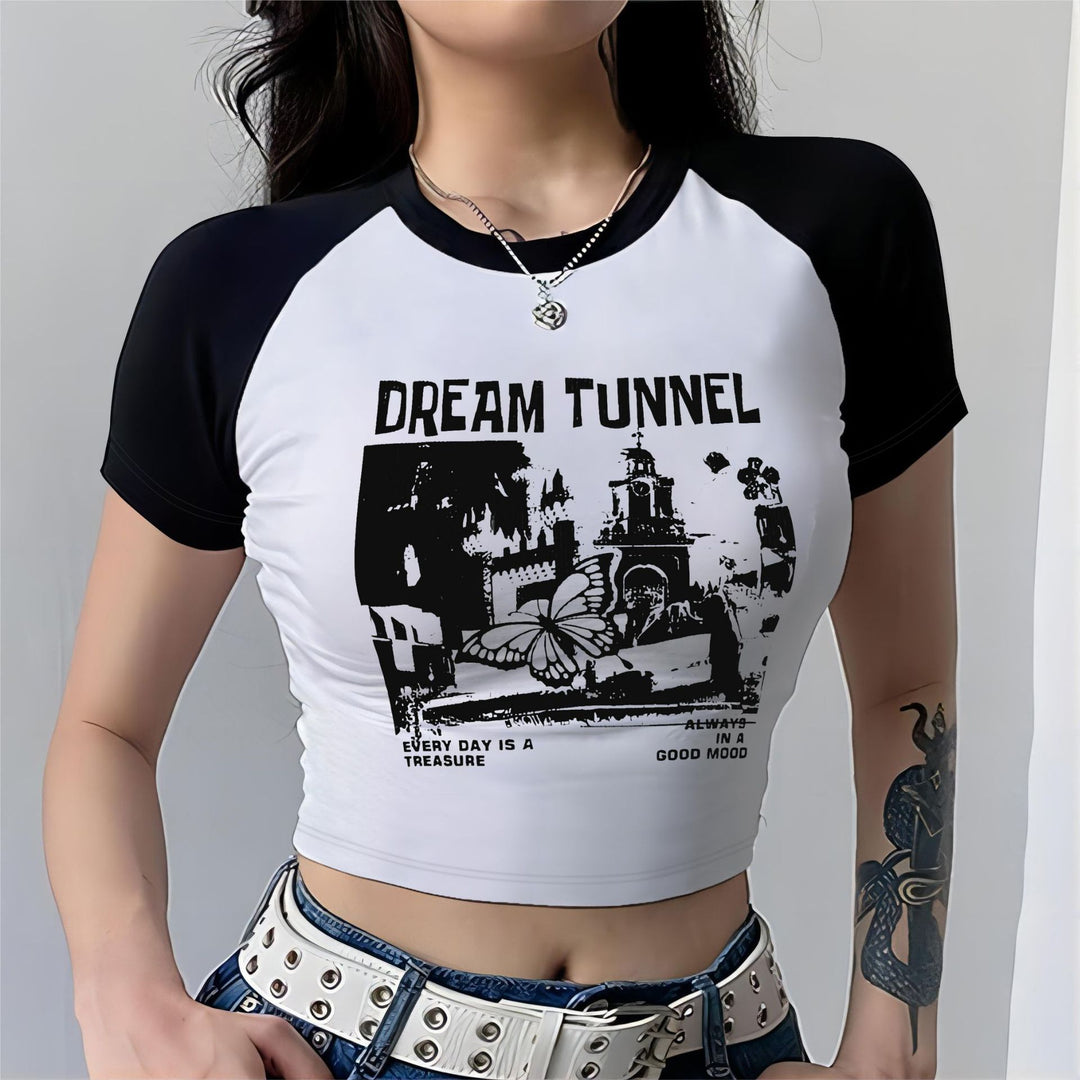 Damen Cropped T-Shirt mit auffälligem Druckdesign Drune