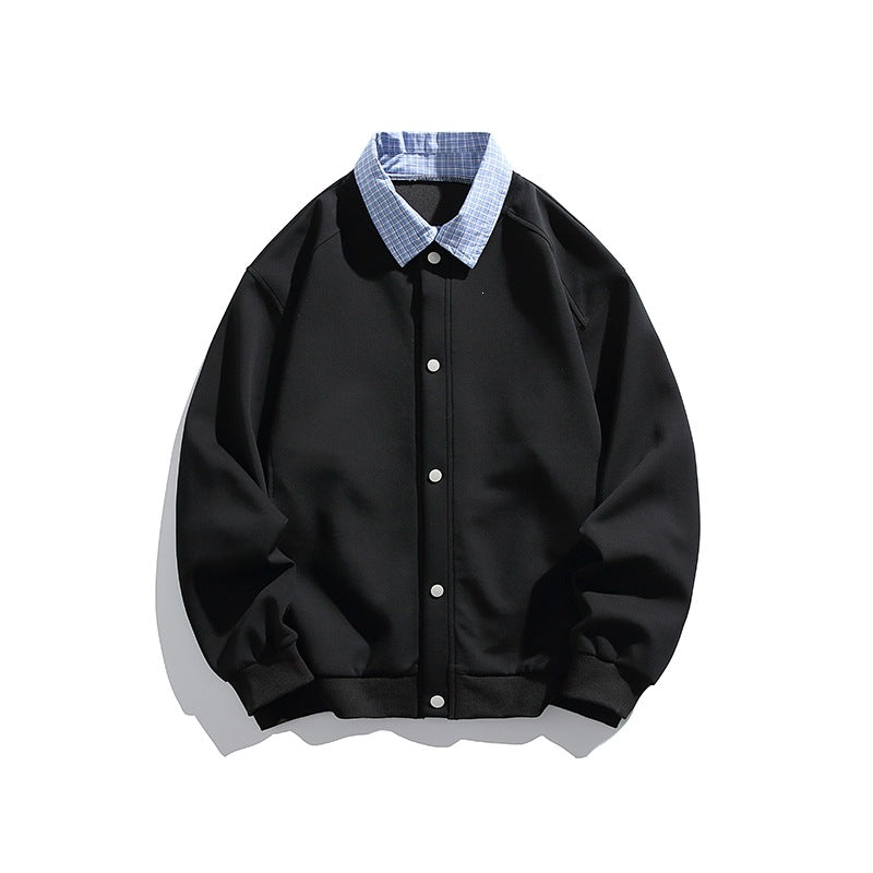 Herren Boxy Bomberjacke mit Kontrasthemdkragen, Druckknopffront & geripptem Saum Drune