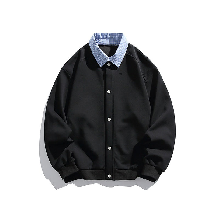 Herren Boxy Bomberjacke mit Kontrasthemdkragen, Druckknopffront & geripptem Saum Drune
