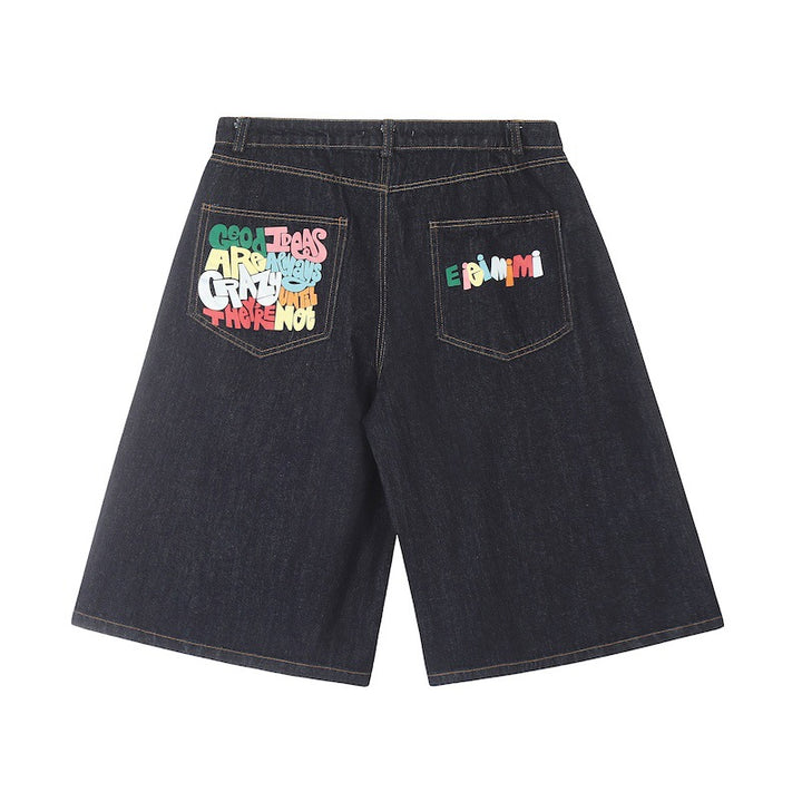 Damen Weite Jeans mit buntem Aufdruck Drune