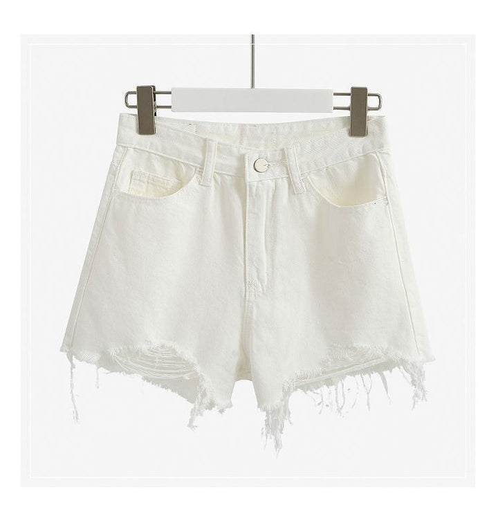 Damen Destroyed Denim Shorts mit hohem Bund und Fransensaum