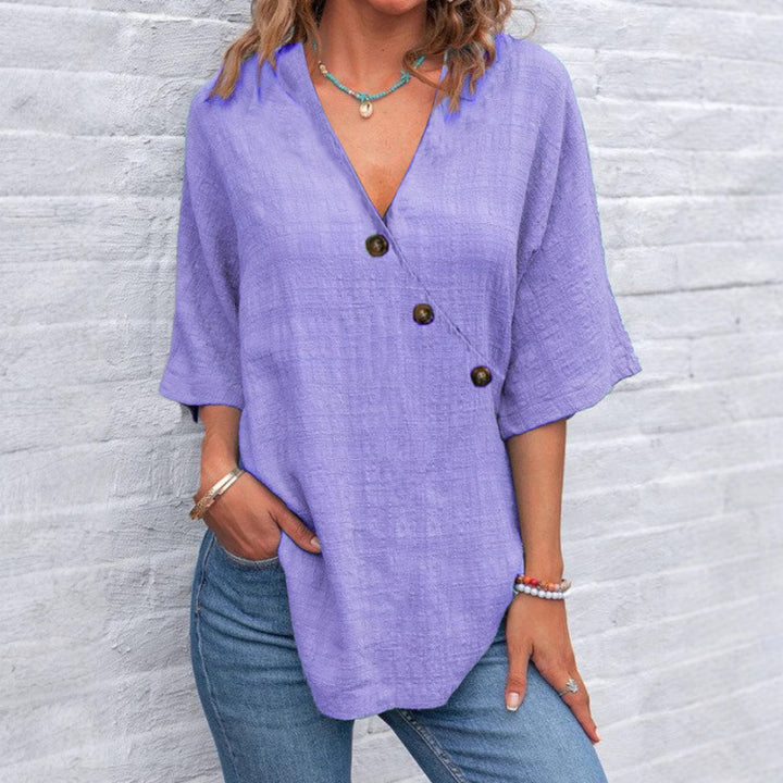 Damen Viskose Tunika mit asymmetrischem Schnitt und einzigartigen Knopfdetails Drune