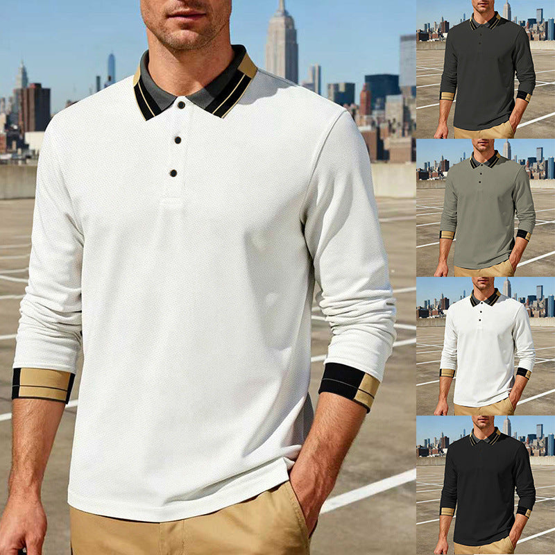 Herren nan langärmeliges Poloshirt mit Kontrastkragen und gerippten Manschetten Drune