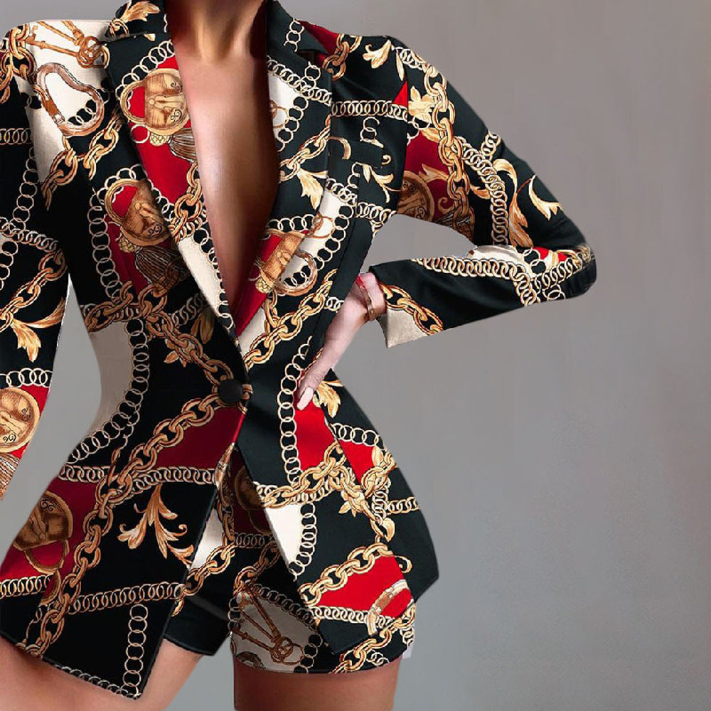 Damen Modischer Blazer mit Leopardenmuster und tailliertem Schnitt Drune