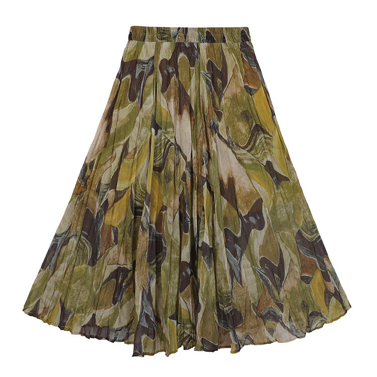 Damen nan fein gefalteter Midirock mit Vintage Blumenprint und elastischem Taillenbund Drune