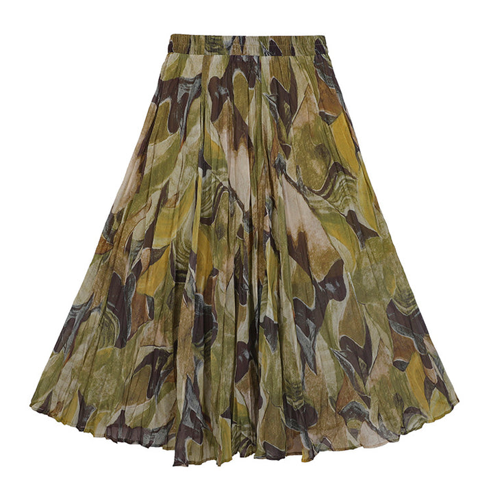 Damen nan fein gefalteter Midirock mit Vintage Blumenprint und elastischem Taillenbund Drune