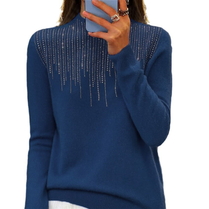 Damen nan kuscheliger Feinstrickpullover mit dezentem Strass-Einsatz am Rundhalsausschnitt und geripptem Saum Drune