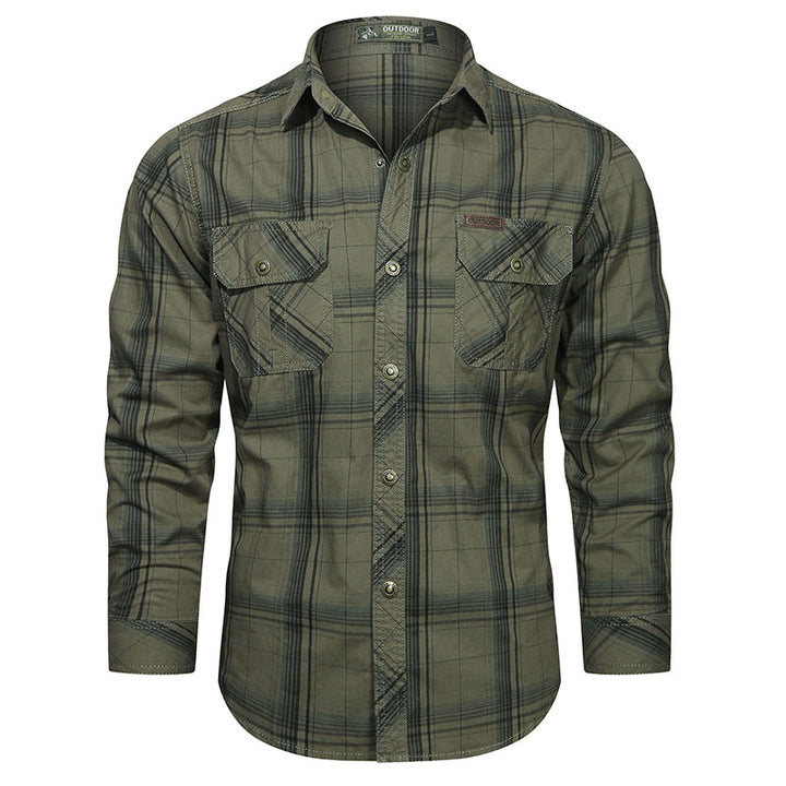 Herren nan kariertes Flanell-Outdoorhemd mit verstärkten Klappbrusttaschen und ergonomischem Rückendetail Drune