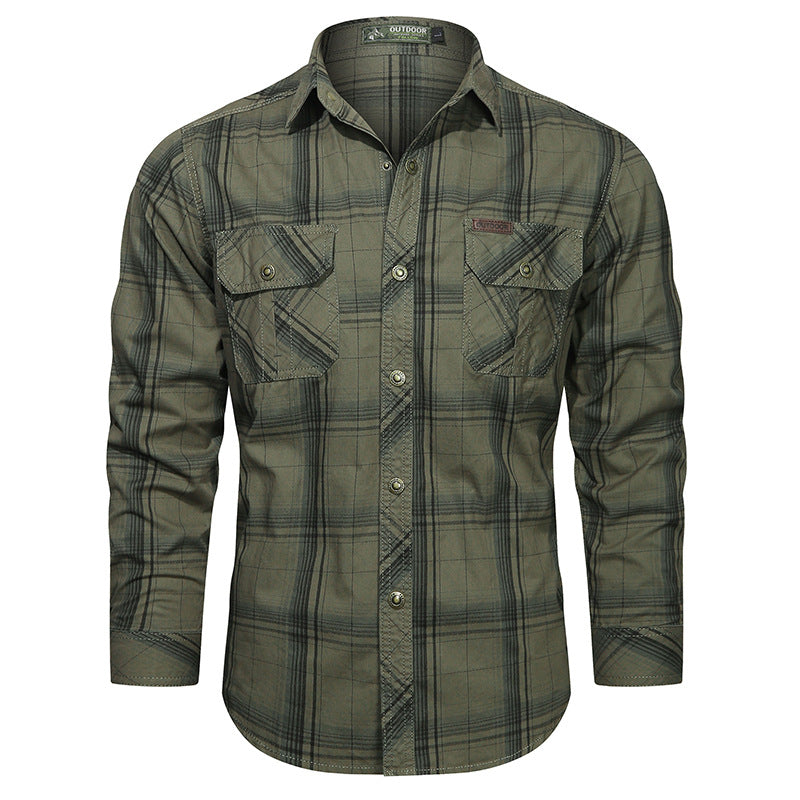 Herren  kariertes Flanell-Outdoorhemd mit verstärkten Klappbrusttaschen und ergonomischem Rückendetail Drune