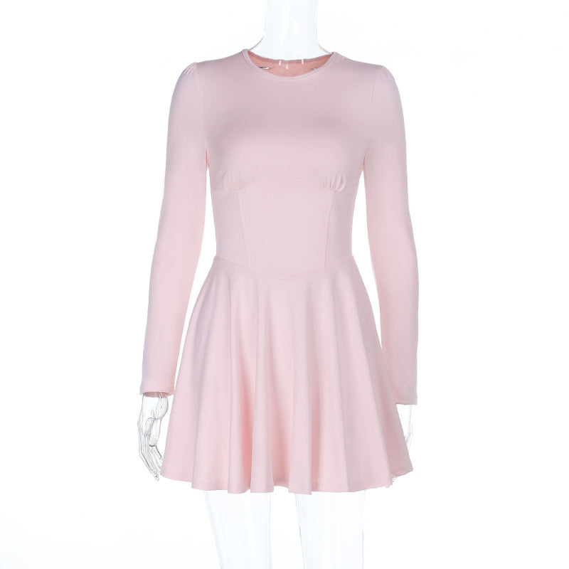 Damen elegantes A-Linien-Kleid mit langen Ärmeln und taillierter Silhouette Drune