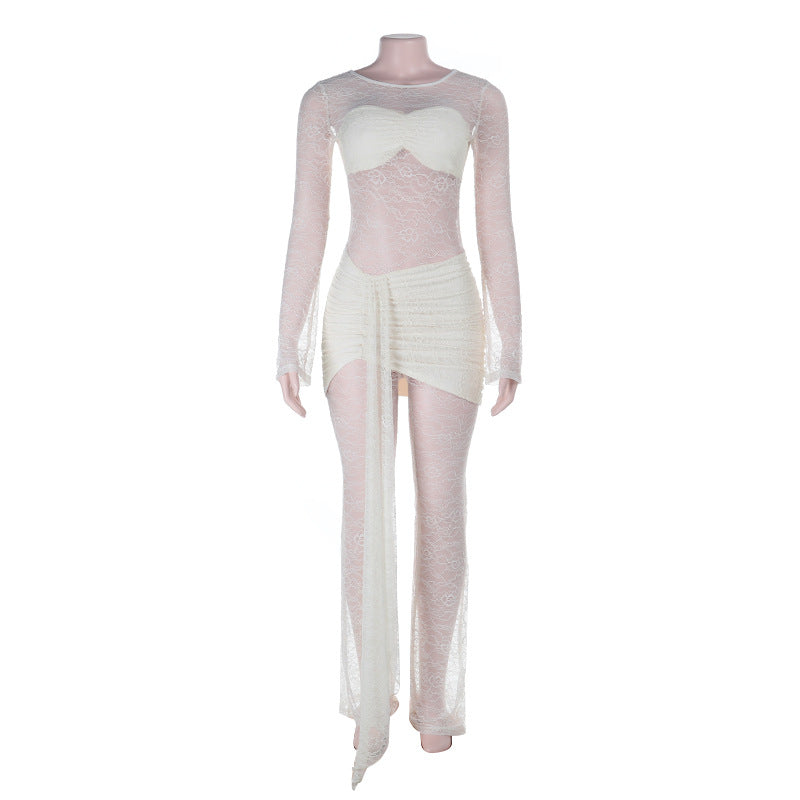 Damen Eleganter Overall aus Spitze mit langen Ärmeln Drune